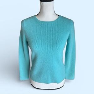 L.L. Bean 100% Cashmere Aqua Turquoise Blue Scoop Neck Sweater S
